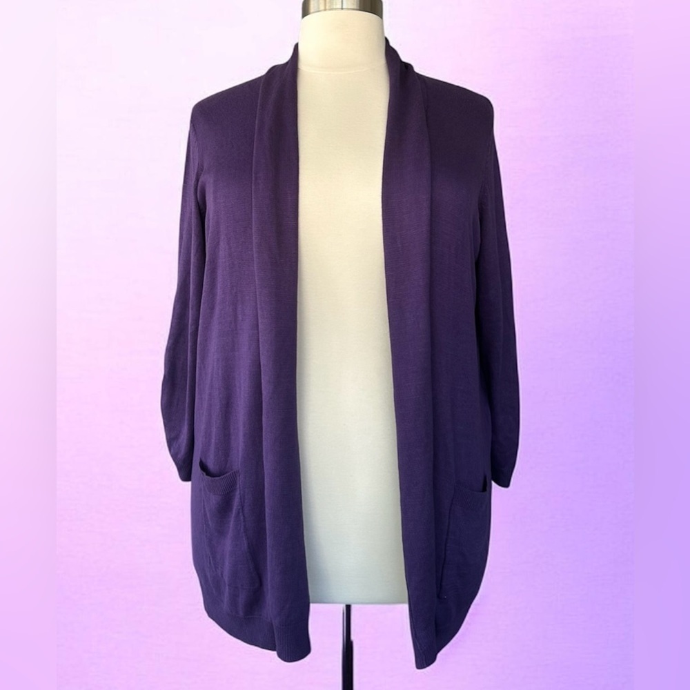 NWT! Karen Scott Purple Women's Sweater cardigan with pockets, size 1X - Picture 4 of 8